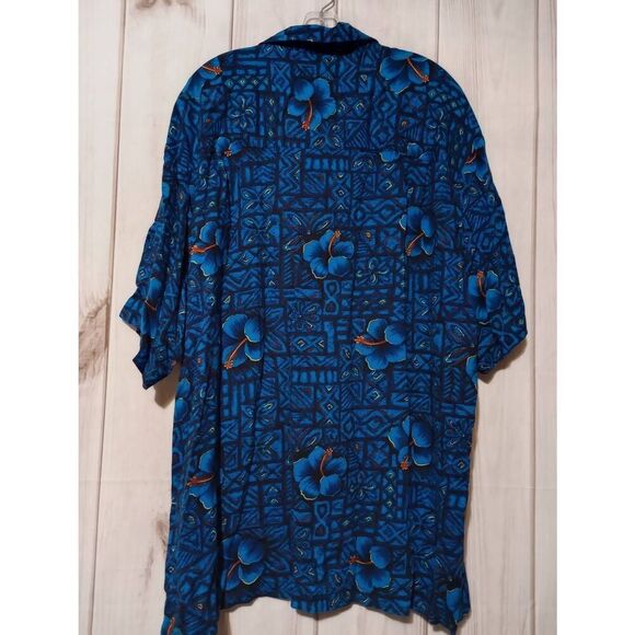 Anchor Blue Shirt Men's 2xl Blue Hibiscus Hawaiian Button Front Short Sleeve - Picture 2 of 7